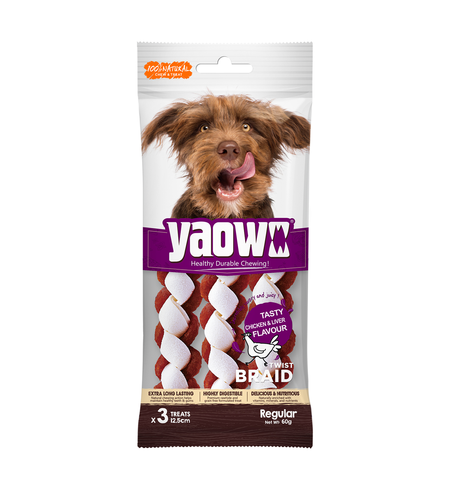 Yaow Chicken & Liver Flavoured Tiwist Braid Treat 60g 3 pk