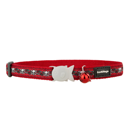 Red Dingo Cat Collar Skulls & Roses 12mm x 20-32cm