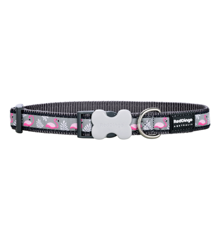 Red Dingo Dog Collar Flamingo Cool Grey Large 25mm x 41-63cm