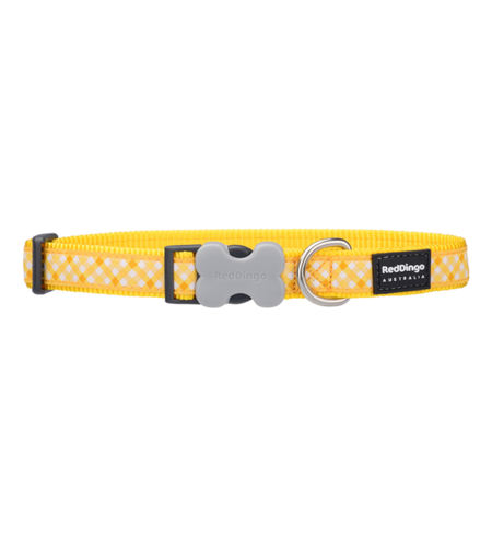 Red Dingo Dog Collar Gingham Yellow Medium 20mm x 31-47cm