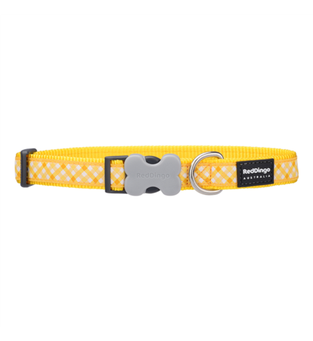 Red Dingo Dog Collar Gingham Yellow Small 12mm x 20-32cm