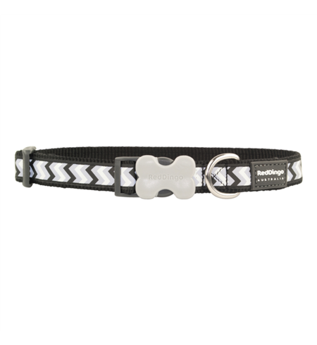 Red Dingo Dog Collar Reflective Ziggy Black Large 25mm x 41-63cm