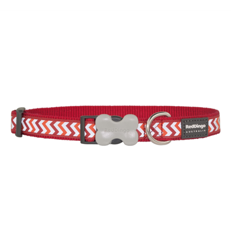 Red Dingo Dog Collar Reflective Ziggy Red Medium 20mm x 31-47cm