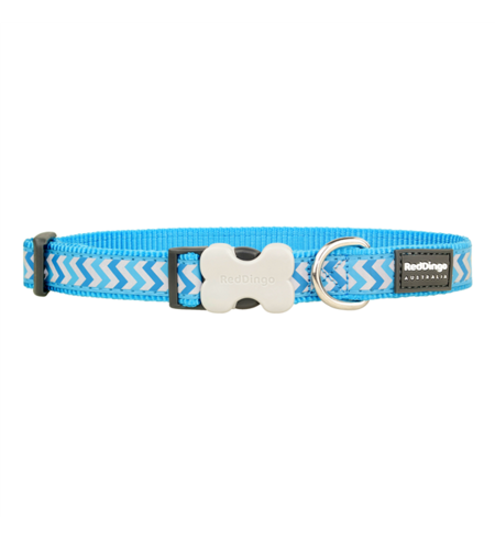 Red Dingo Dog Collar Reflective Ziggy Turquoise Large 25mm x 41-63cm