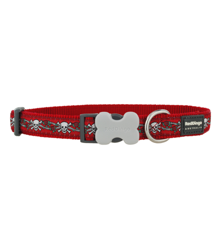 Red Dingo Dog Collar Skulls & Roses Medium 20mm x 31-47cm