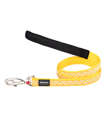 Red Dingo Dog Lead Gingham Yellow Medium 20mm x 1.2m