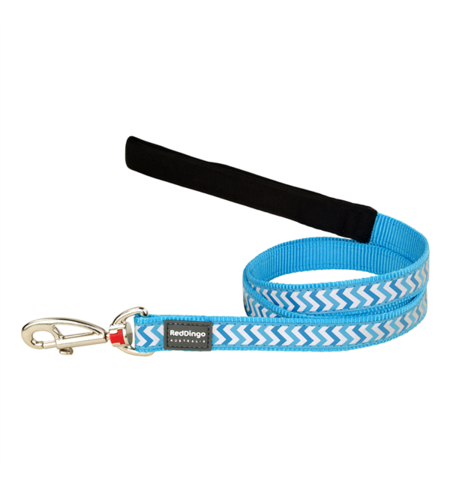 Red Dingo Dog Lead Reflective Ziggy Turquoise Medium 20mm x 1.2m