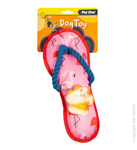 Pet One Interactive Squeaky Flamingo Thong With Rope 28cm