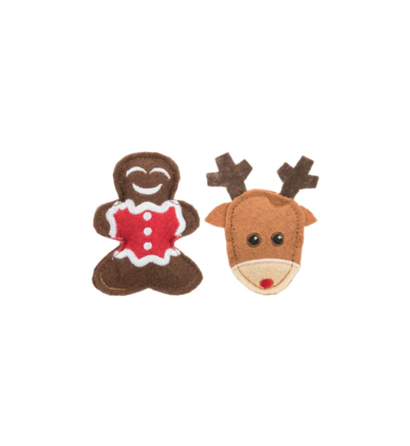 Christmas Felt Elk and Gingerbread Cat Toy - 8cm