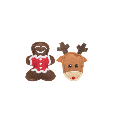 Christmas Felt Elk and Gingerbread Cat Toy - 8cm