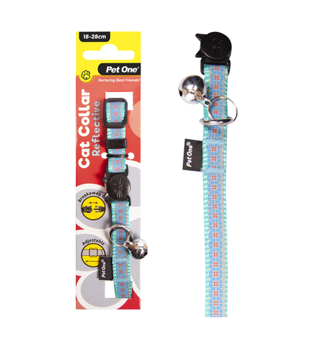 Pet One Cat collar nylon 18-28cm 10mm reflective Aqua