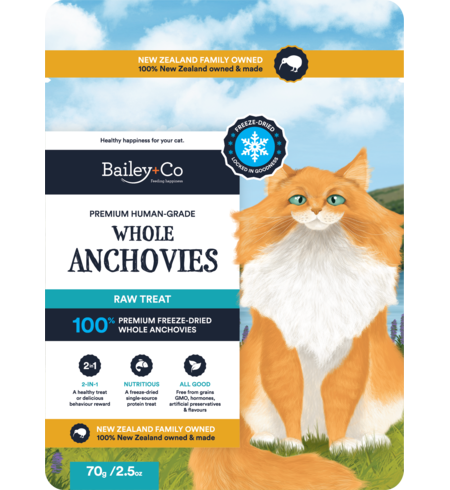 Bailey+Co Freeze Dried Premium Human grade Anchovy Raw Cat Treat 70g