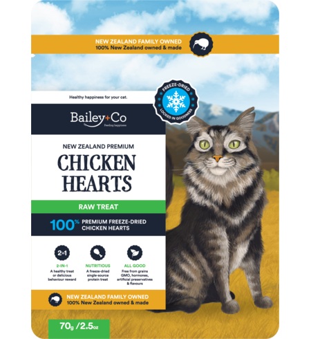 Bailey+Co Freeze Dried NZ Premium Chicken Heart Raw Cat Treat 70g