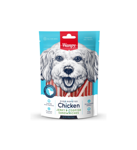 Wanpy Dog Chicken Jerky & Codfish Sandwich 100g