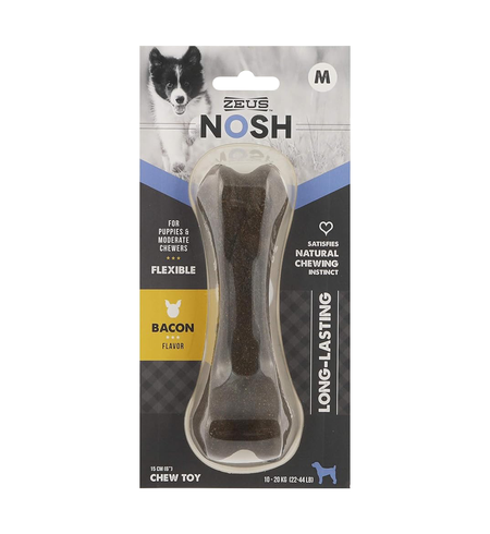 Zeus Nosh Flexible Chew Bone Bacon Flavour For Puppies Med 15cm