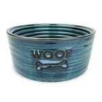 Barkley & Bella Bowl Ceramic Woof Glazed Blue Small 16cm-dog-The Pet Centre