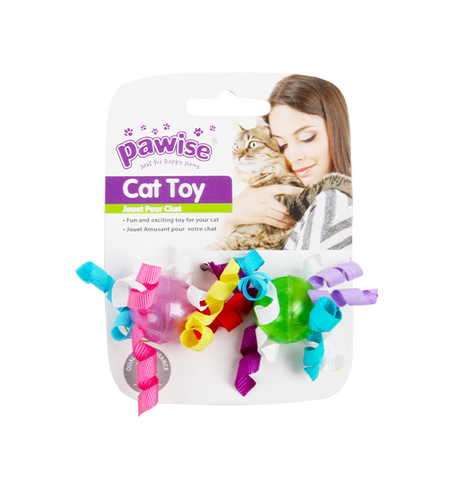 Pawise Cat Toy Balls with Ribbon 2pk