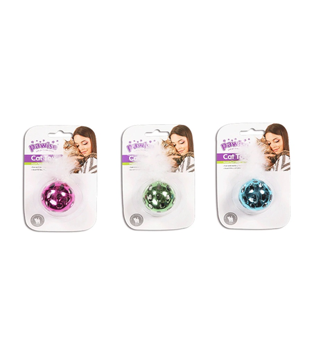 Pawise Cat Toy Metallic Ball with Feather