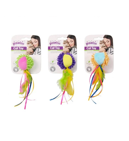 Pawise Cat Toy Shaggy Ball with Ribbon