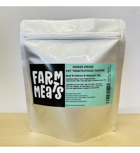 Farm Meats Freeze Dried Topper Beef, Salmon & Mackerel 60g