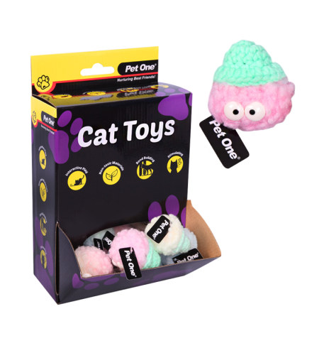 Pet One Cat Toy Fuzzy Ball with Eyes 5cm 36 per box
