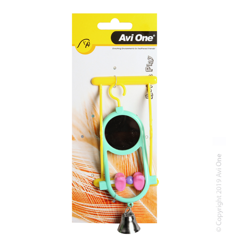 Avi One Bird Toy Round Mirror w Geometric Beads