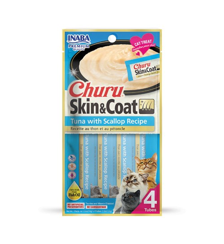 Inaba Cat Churu Skin & Coat Tuna with Scallop Recipe 14g x4