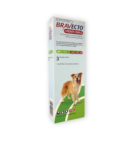Bravecto 1 Month Triple Medium Dog 10.1 - 20kg 3pk