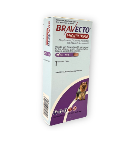 Bravecto 1 Month Triple XX-Small Dog 1.27 - 2.5kg 1pk