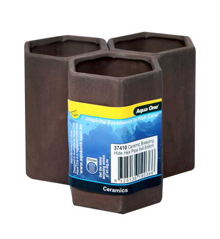 Aqua One Ceramic Breeding Hide Hex Pipe 9x6.8x9cm