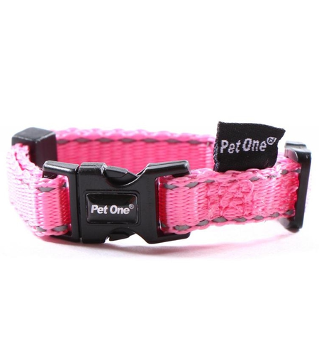 Pet One Collar Adjustable Reflective 15mm 30-45cm Pink