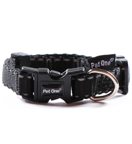 Pet One Collar Adjustable Reflective 15mm 24-37cm Black
