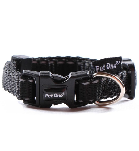 Pet One Collar Adjustable Reflective 15mm 24-37cm Black