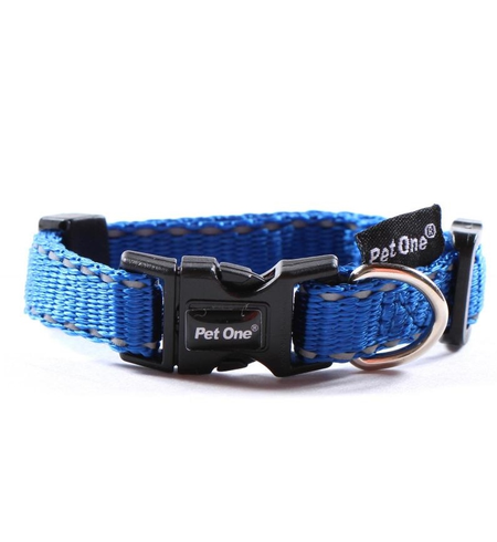 Pet One Collar Adjustable Reflective 15mm 24-37cm Blue