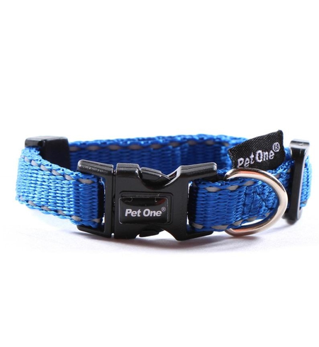 Pet One Collar Adjustable Reflective 15mm 24-37cm Blue