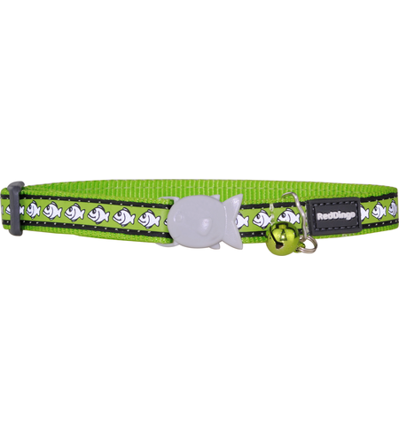 Red Dingo Cat Collar Reflective Fish Lime Green 12mm x 20-32cm