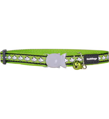 Red Dingo Cat Collar Reflective Fish Lime Green 12mm x 20-32cm