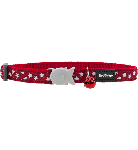 Red Dingo Cat Collar Stars White on Red 12mm x 20-32cm