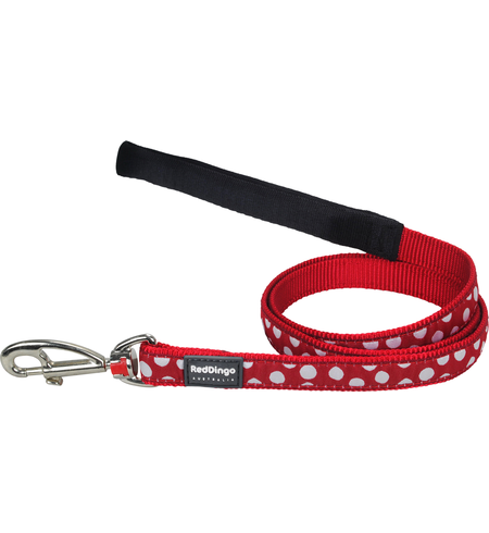 Red Dingo Dog Lead Spots White on Red Medium 20mm x 1.2m