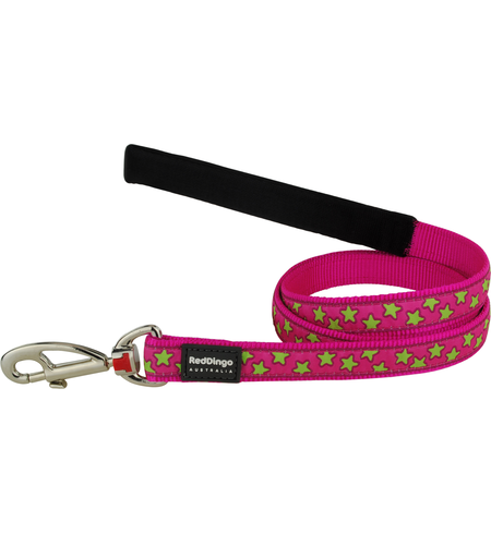 Red Dingo Dog Lead Stars Lime on Hot Pink Medium 20mm x 1.2m