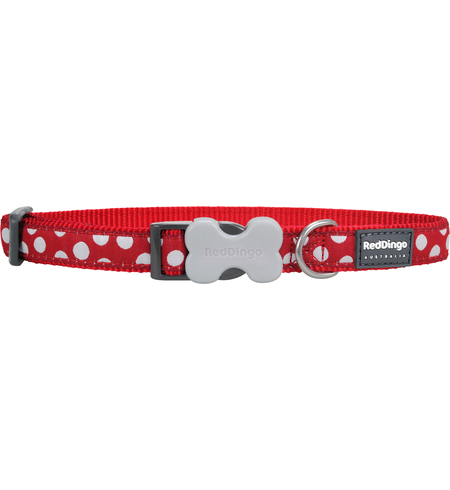 Red Dingo Dog Collar Spots White on Red Small 12mm x 20-32cm