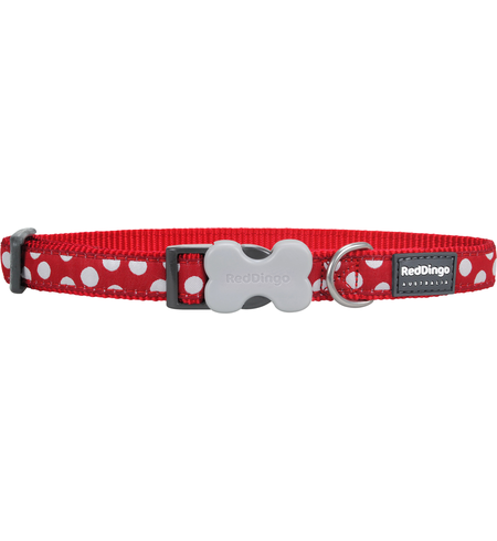 Red Dingo Dog Collar Spots White on Red Medium 20mm x 30-47cm