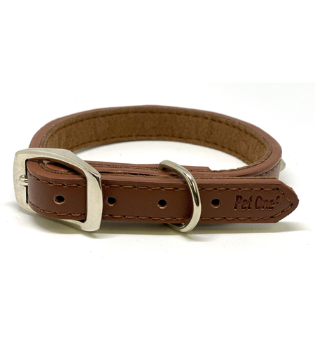 Pet One Leather Dog Collar 35cm Brown