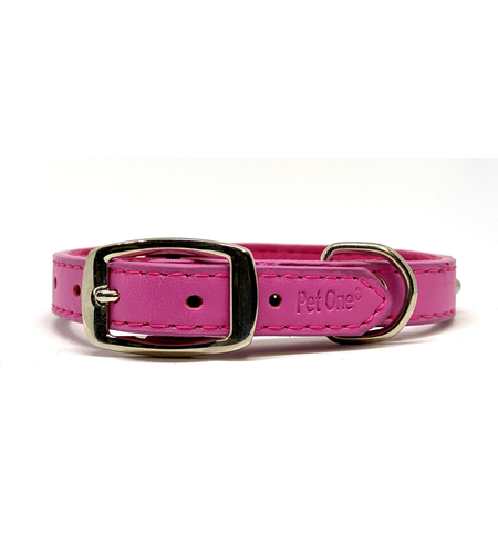 Pet One Leather Dog Collar 35cm Pink