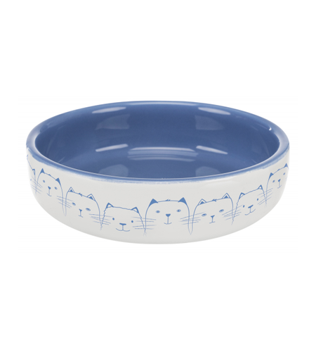 Cat Dish for Short-Nosed Breeds - Blue&White 15cm