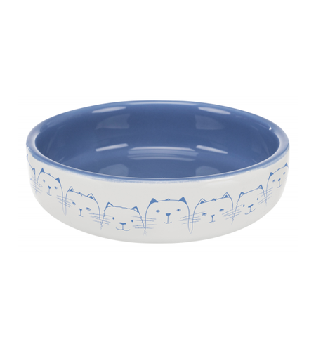 Cat Dish for Short-Nosed Breeds - Blue&White 15cm