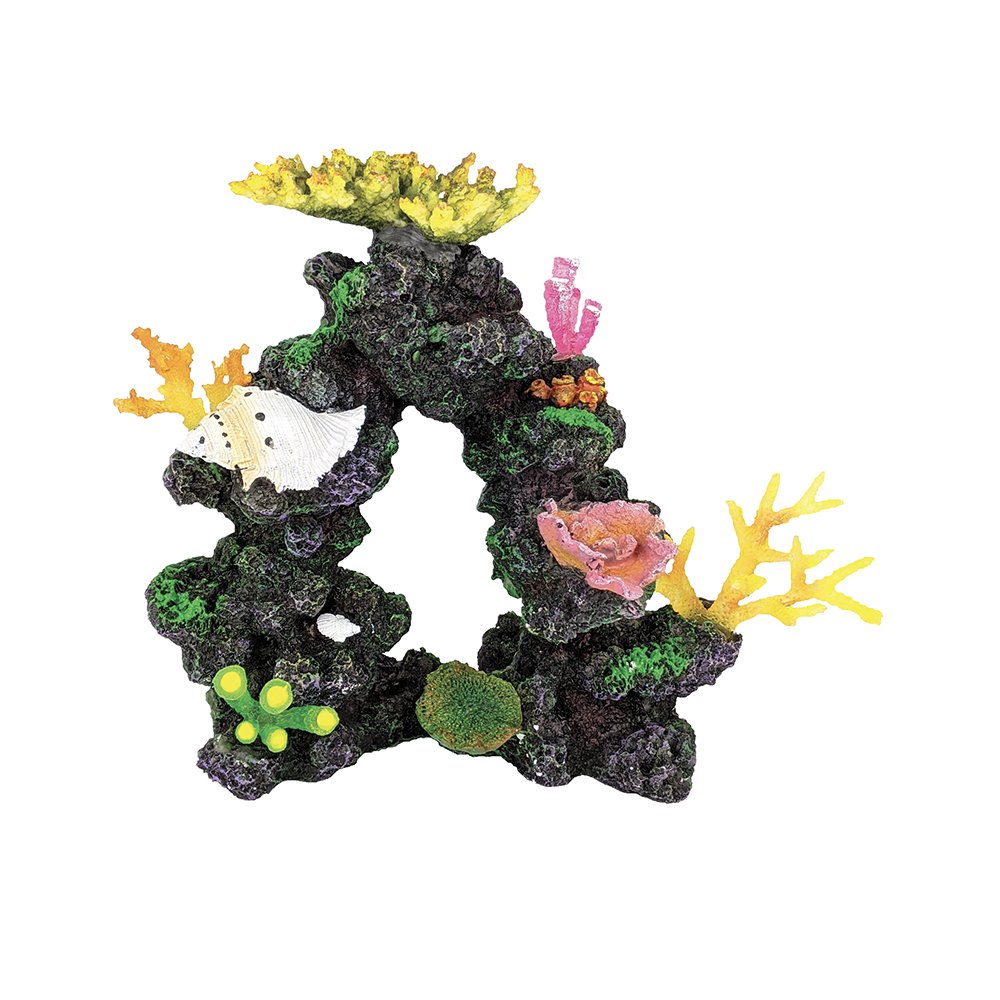 Aquarium Ornament Stump Round With Coral FishDecorationsOrnaments