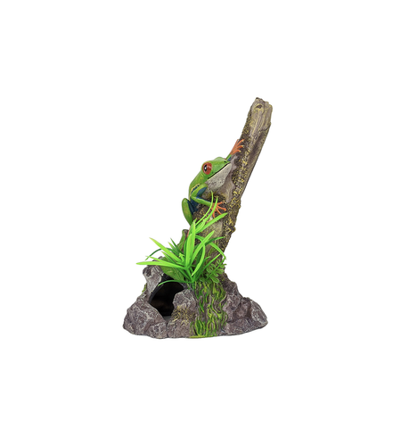 Aqua Care Ornament Frog on Log with Plant