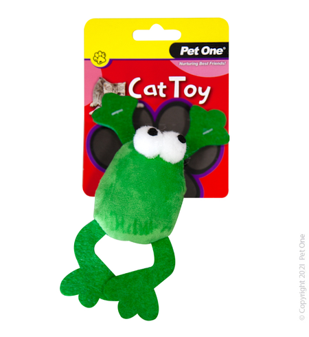 Pet One Cat Toy - Plush Jumping Frog Green 14.5cm