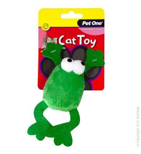 Pet One Cat Toy - Plush Jumping Frog Green 14.5cm